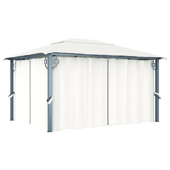 Tonnelle Aluminium Crème avec Rideaux et LED 4 x 3 x 2.7 cm - PANGIVO - Image 3