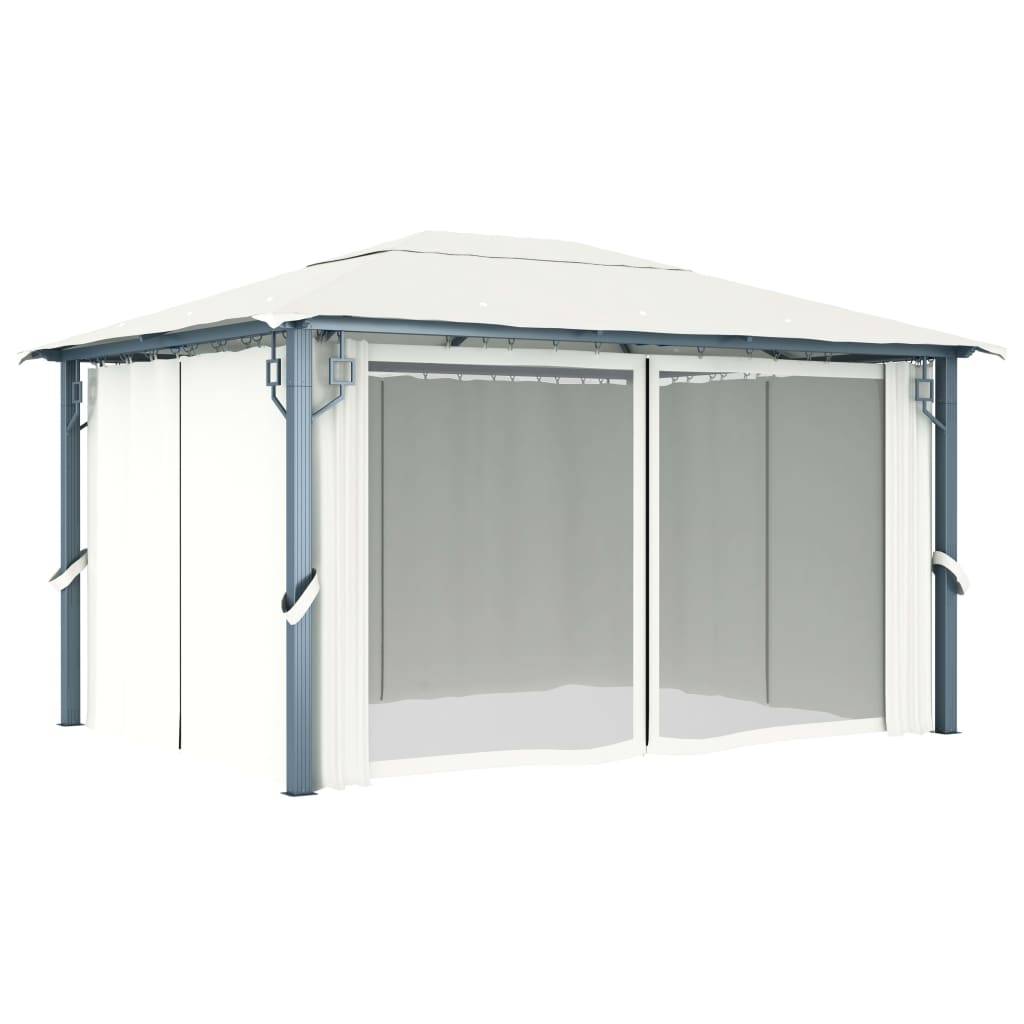 Tonnelle Aluminium Crème avec Rideaux et LED 4 x 3 x 2.7 cm - PANGIVO - Image 5