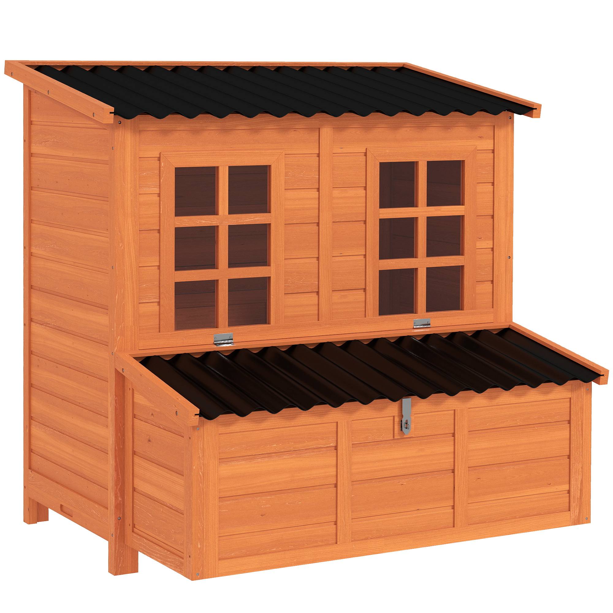 Sans Marque - Poulailler pondoir 3-4 poules toit étanche bois sapin plastique 100x86x100 cm orange - Image 2