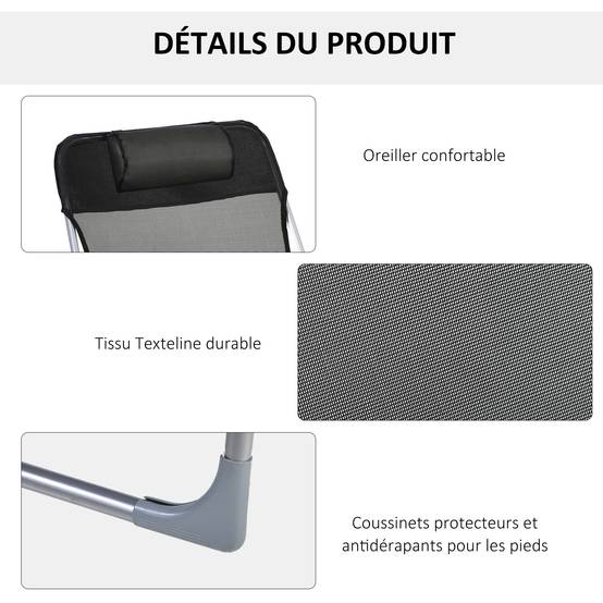 Transat pliant métal extérieur dossier inclinable avec coussin oreiller noir - ComfortXL Outdoor Living - Image 7
