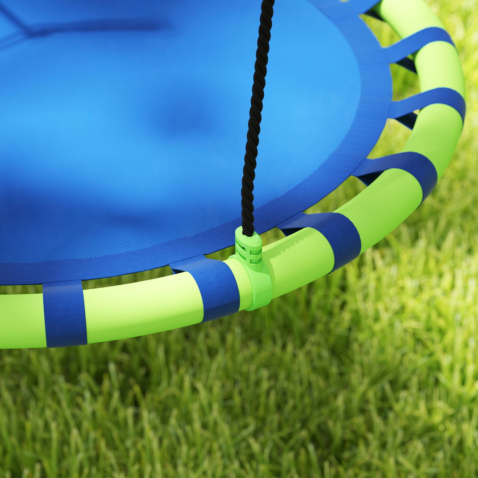 Balançoire de jardin ronde pour enfants de 100 cm de diamètre, hauteur réglable, supportant jusqu'à 150 kg, Ø 100 x 180 cm, bleue et verte. - Image 9