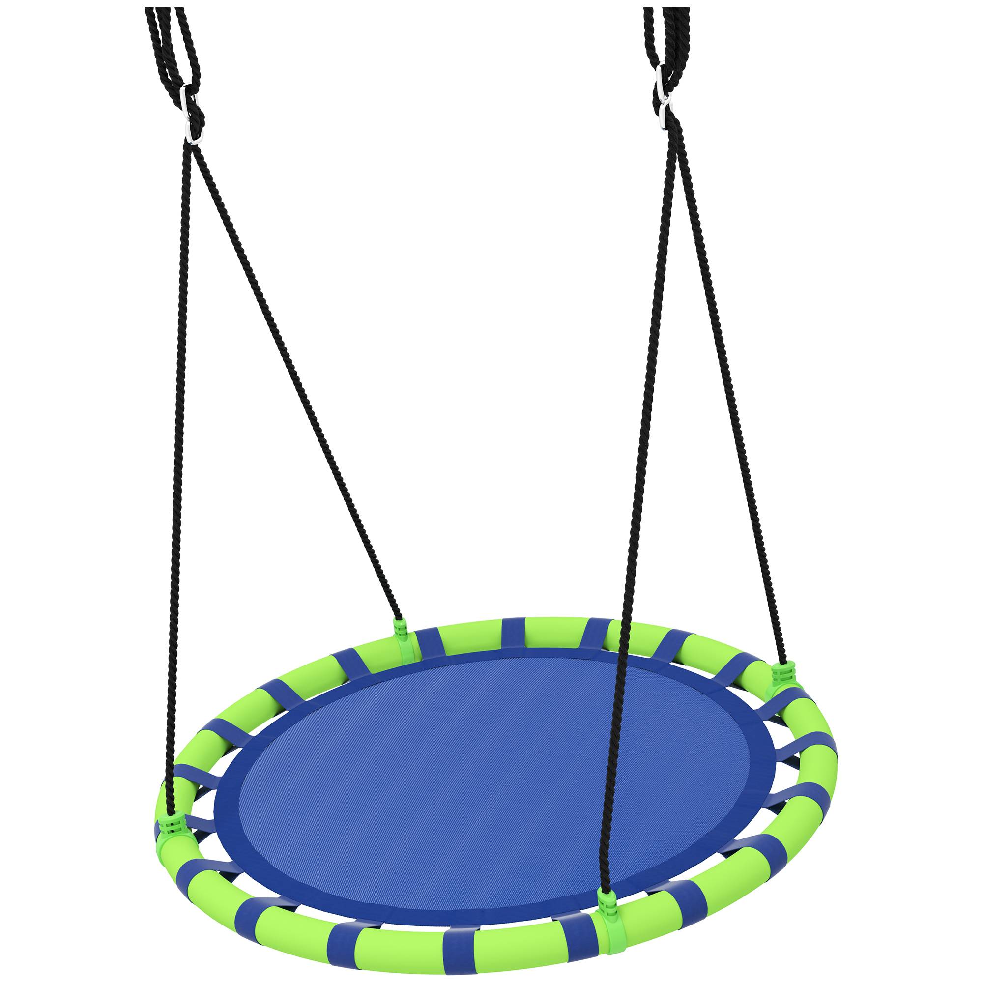 Balançoire de jardin ronde pour enfants de 100 cm de diamètre, hauteur réglable, supportant jusqu'à 150 kg, Ø 100 x 180 cm, bleue et verte. - Image 2