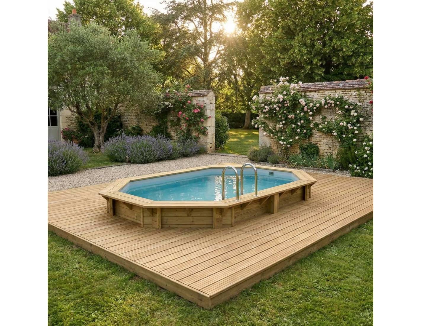 Altanka - Piscine hors sol en bois NEMO 4.3 x 3 - H.1.18 m, gris clair, fixations à sceller - BAS7302OSPI2 - ALTANKA - Image 3