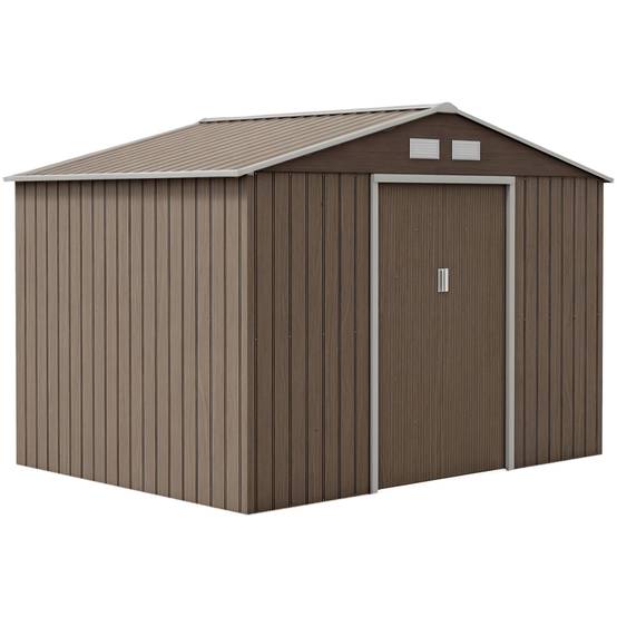 Remise de jardin 4,9 m² 277x195x192 cm 2 portes coulissantes toit incliné 4 fenêtres effet bois - Image 1