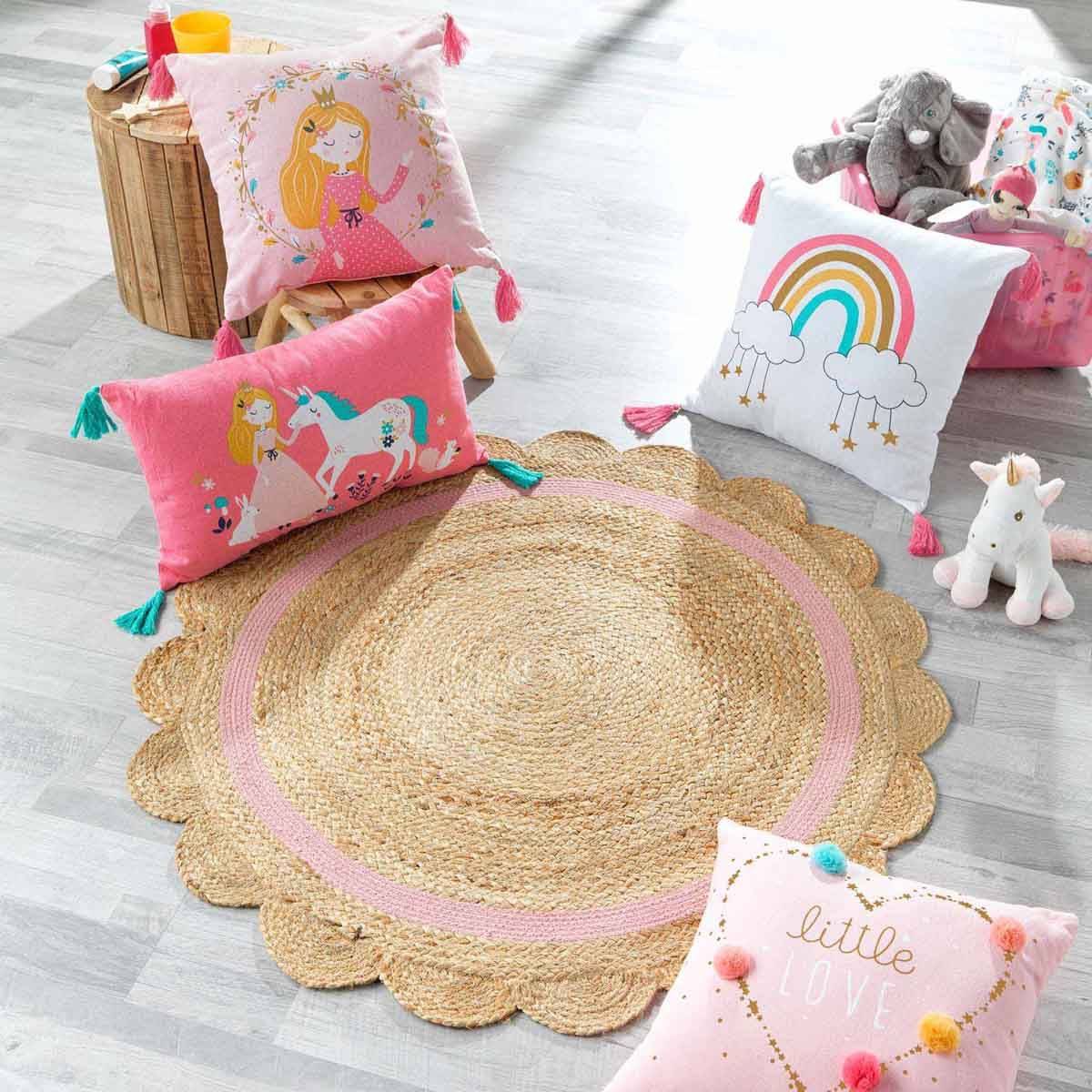 Tapis Déco Enfant Rond "Rosaly" 90cm Beige - Image 3