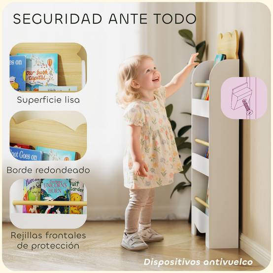 Bibliothèque pour enfants à 3 niveaux avec motif d'ours en peluche, bords arrondis et barrières de sécurité pour les livres et les jouets - Image 7