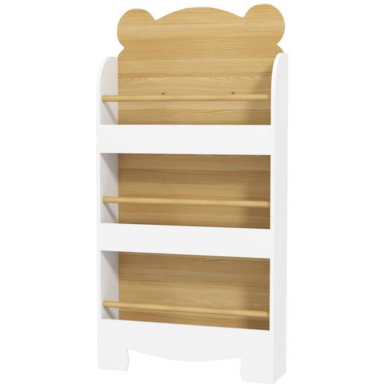 Bibliothèque pour enfants à 3 niveaux avec motif d'ours en peluche, bords arrondis et barrières de sécurité pour les livres et les jouets - Image 2