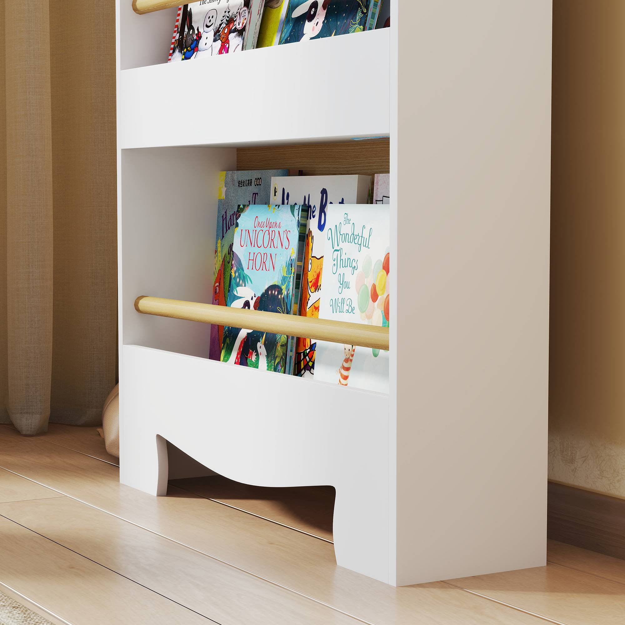 Bibliothèque pour enfants à 3 niveaux avec motif d'ours en peluche, bords arrondis et barrières de sécurité pour les livres et les jouets - Image 10