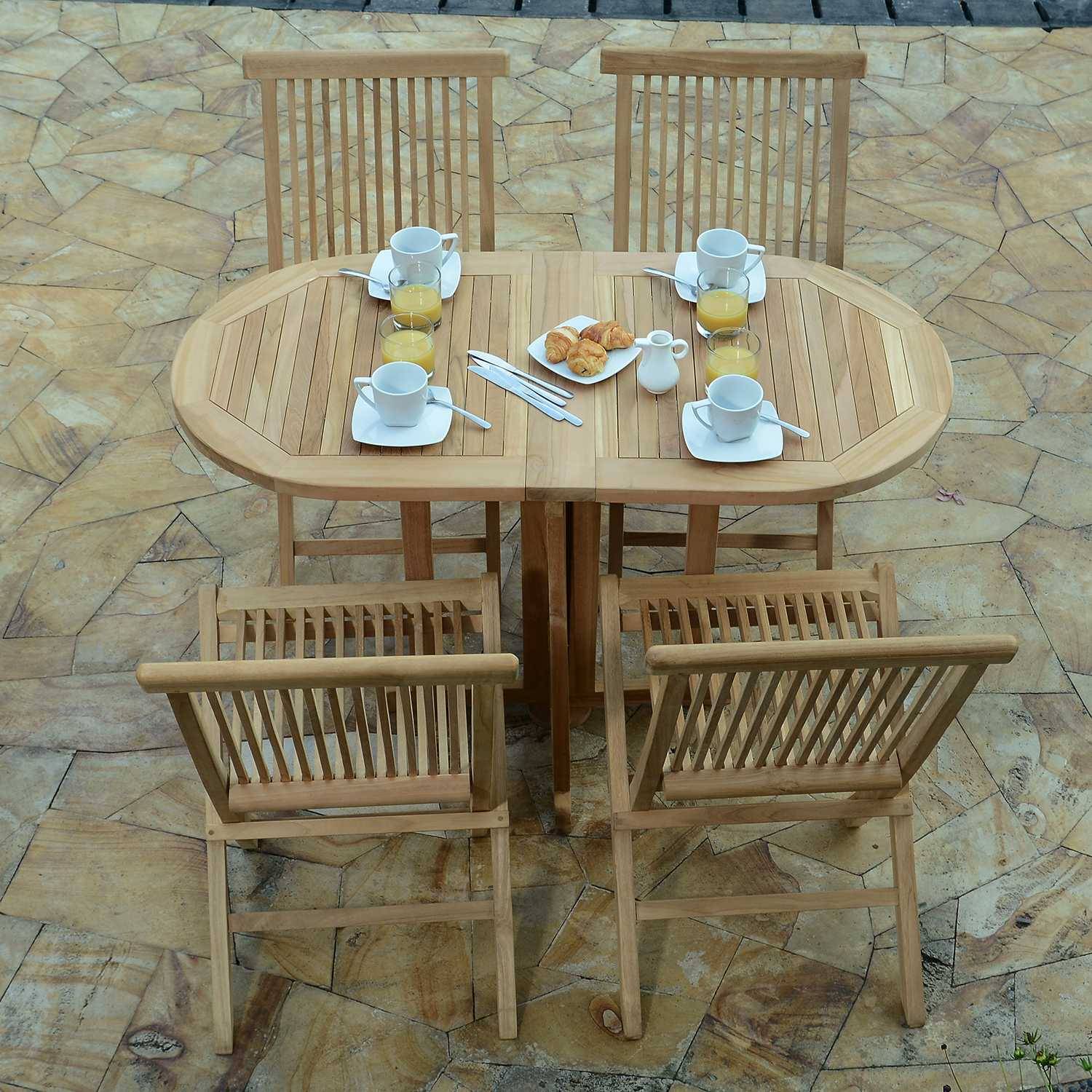 Table pliante ovale en teck massif Manoï pour balcon - TECK'Attitude - Image 3