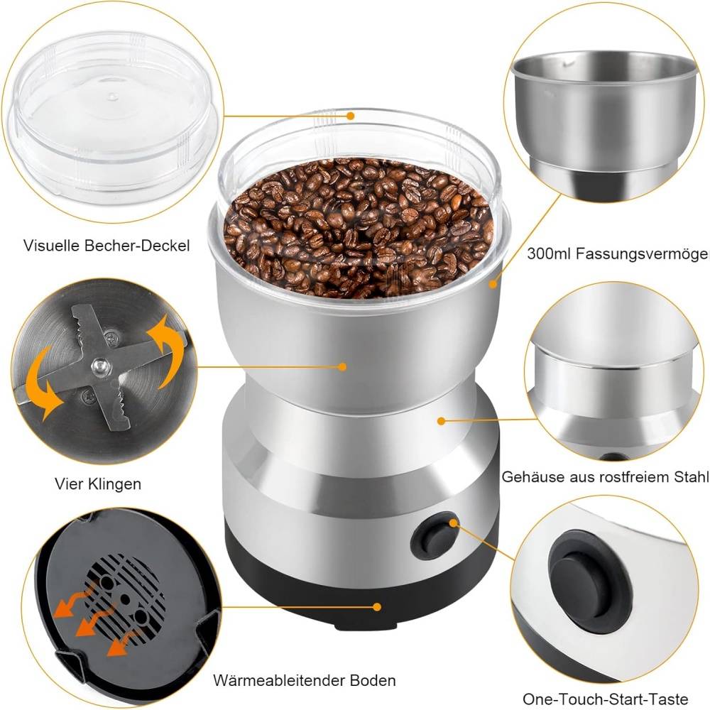 0 - Moulin à café électrique 300ml - 4 lames inox - Pour café, noix, épices - Image 4