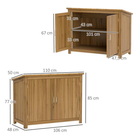 Armoire de jardin bois extérieur toit incliné 2 étagères 110x50x85cm marron - ComfortXL Outdoor Living - Image 5