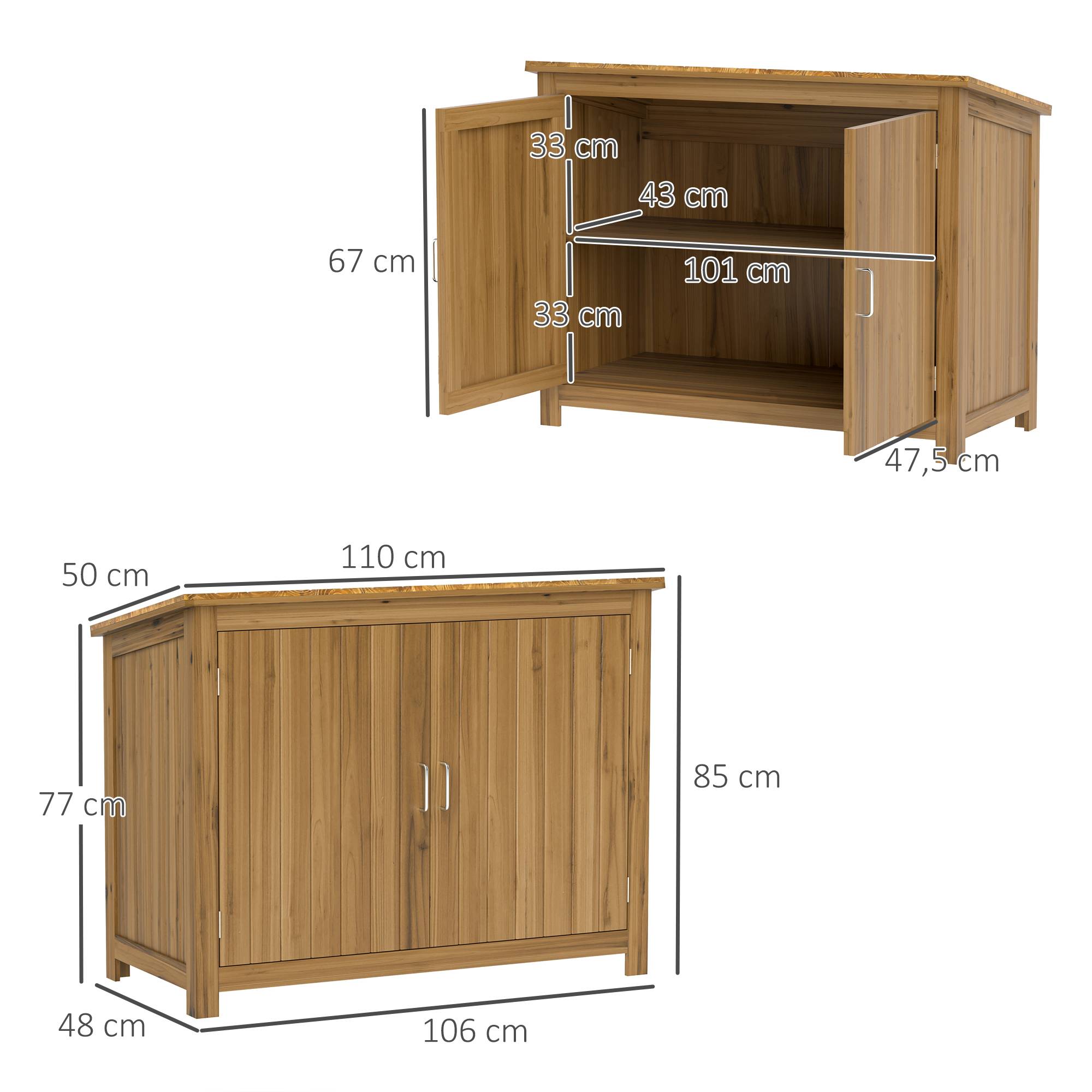 Armoire de jardin bois extérieur toit incliné 2 étagères 110x50x85cm marron - ComfortXL Outdoor Living - Image 5