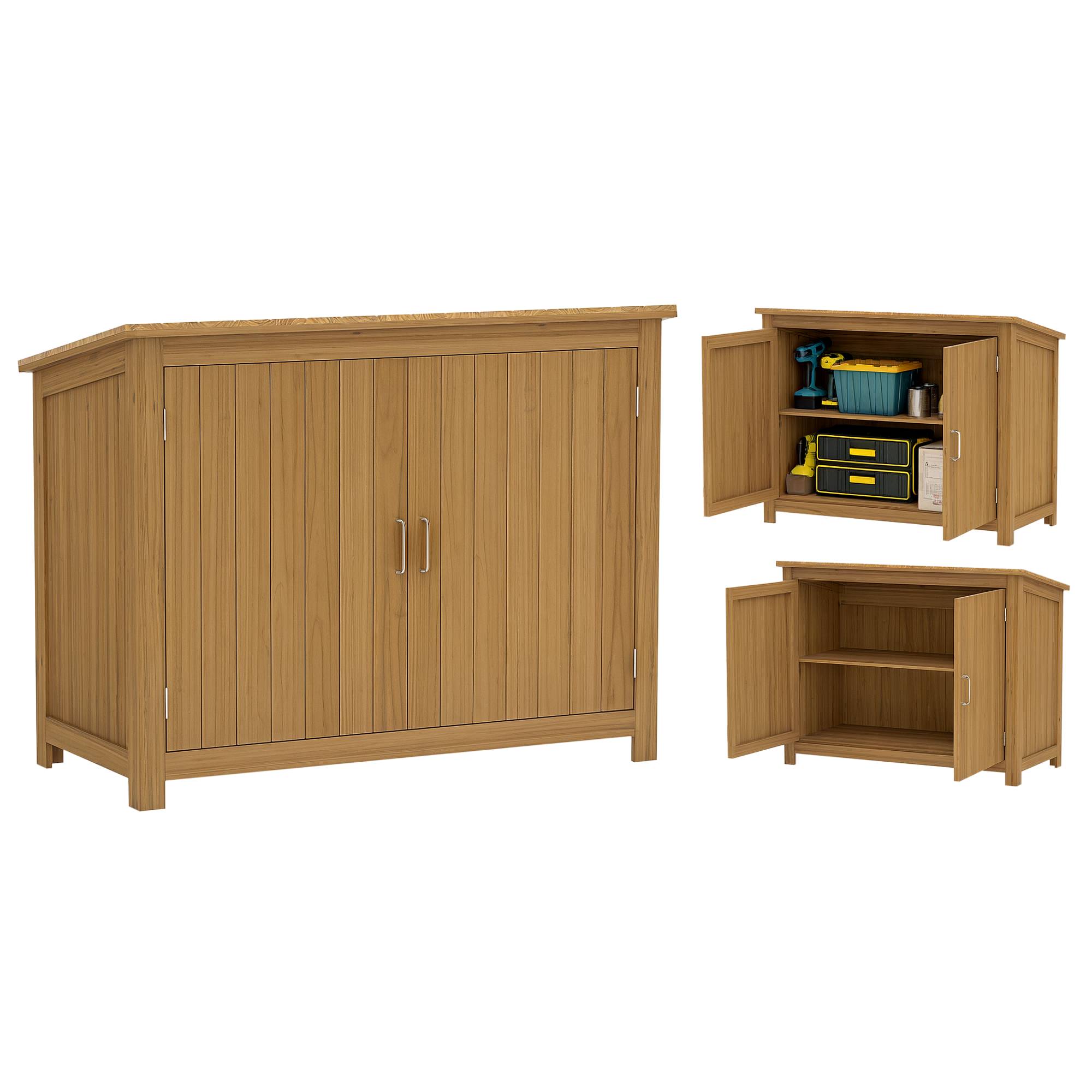 Armoire de jardin bois extérieur toit incliné 2 étagères 110x50x85cm marron - ComfortXL Outdoor Living - Image 1
