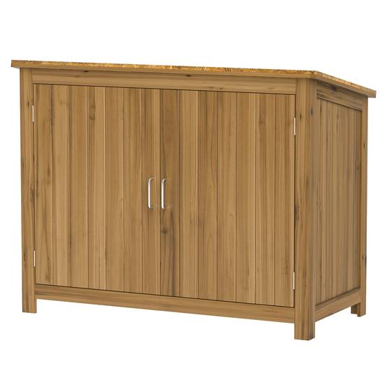 Armoire de jardin bois extérieur toit incliné 2 étagères 110x50x85cm marron - ComfortXL Outdoor Living - Image 2