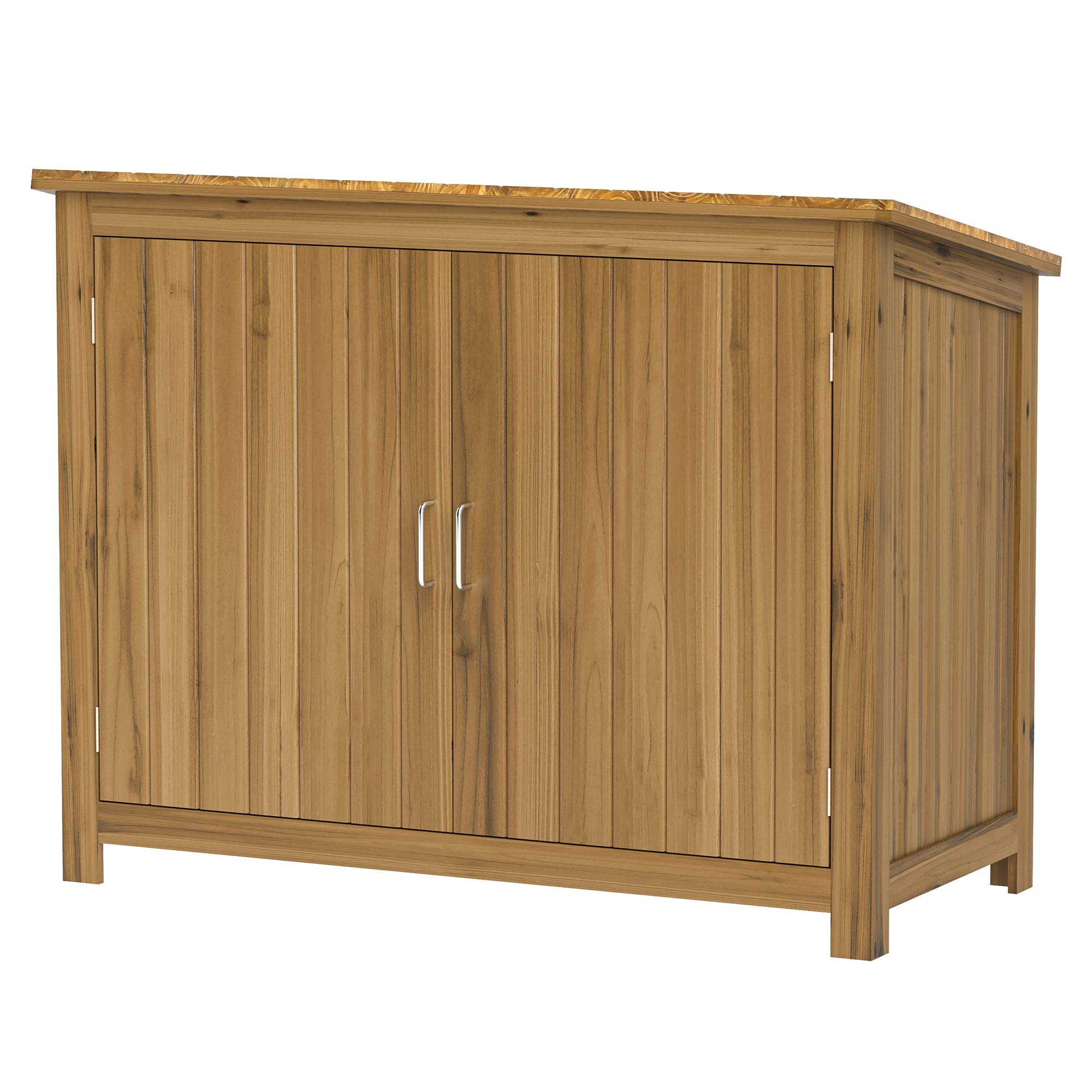 Armoire de jardin bois extérieur toit incliné 2 étagères 110x50x85cm marron - ComfortXL Outdoor Living - Image 2