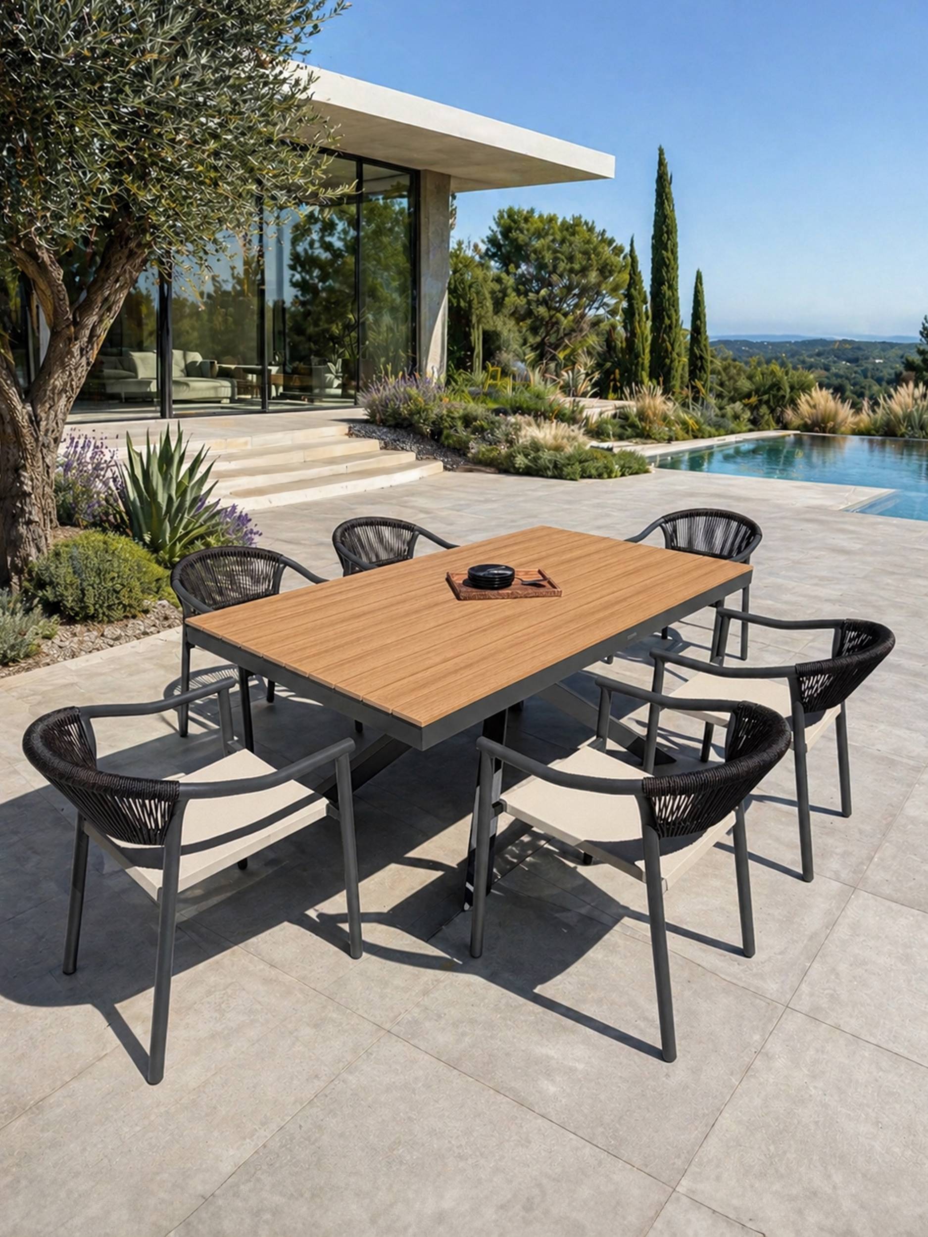 Dcb Garden - Ensemble repas de jardin 6 places en alu - Gris anthracite - LAMU - Image 1