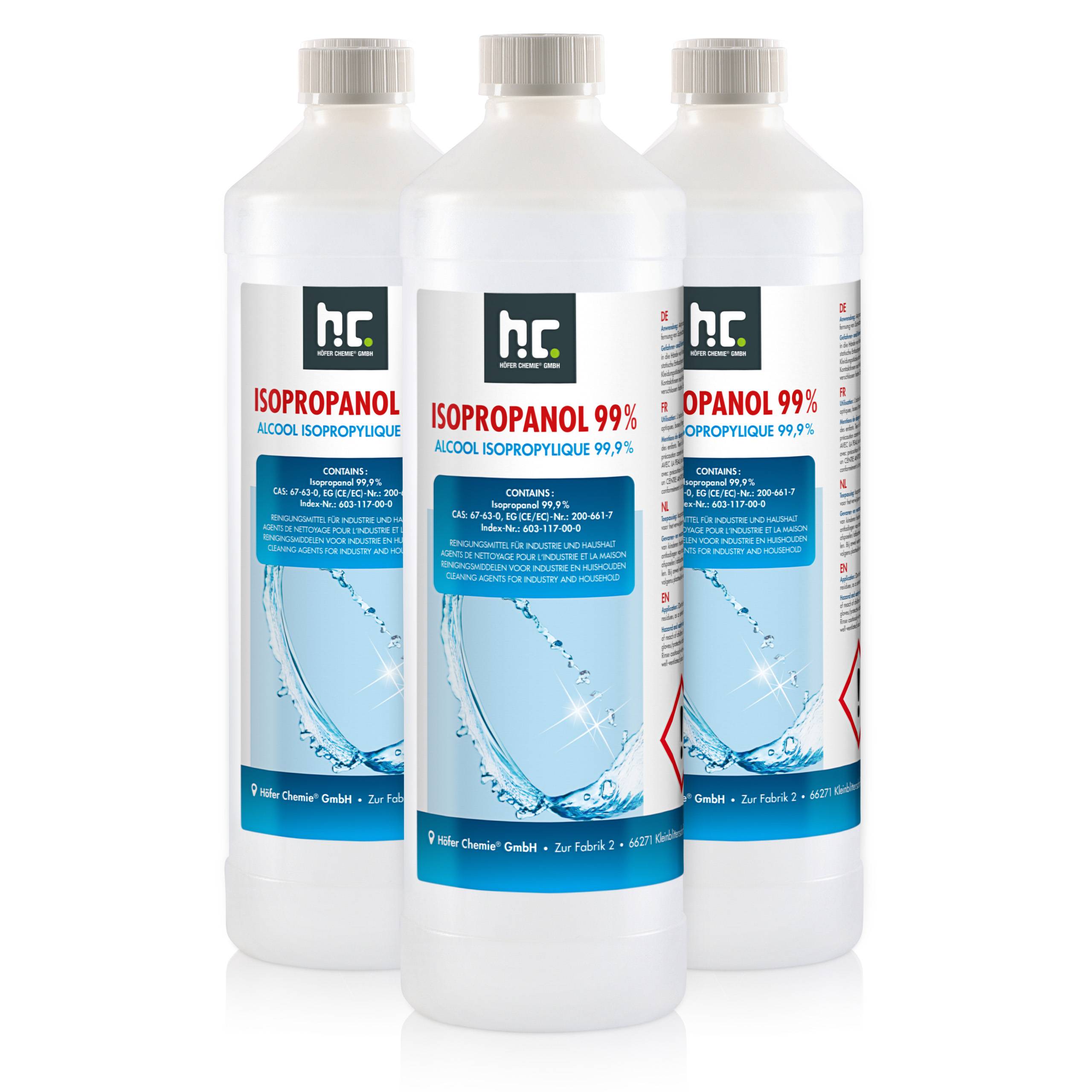 Alcool isopropylique 99,9% Höfer Chemie® en bouteille de 1 L x 3 - Image 1
