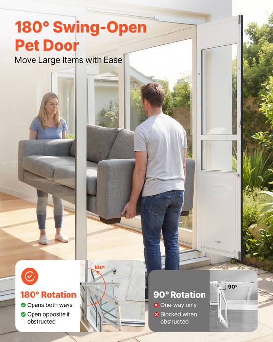 VEVOR Chatière pour Porte Coulissante en Verre Ouverture Pivotante Taille XL - Image 3