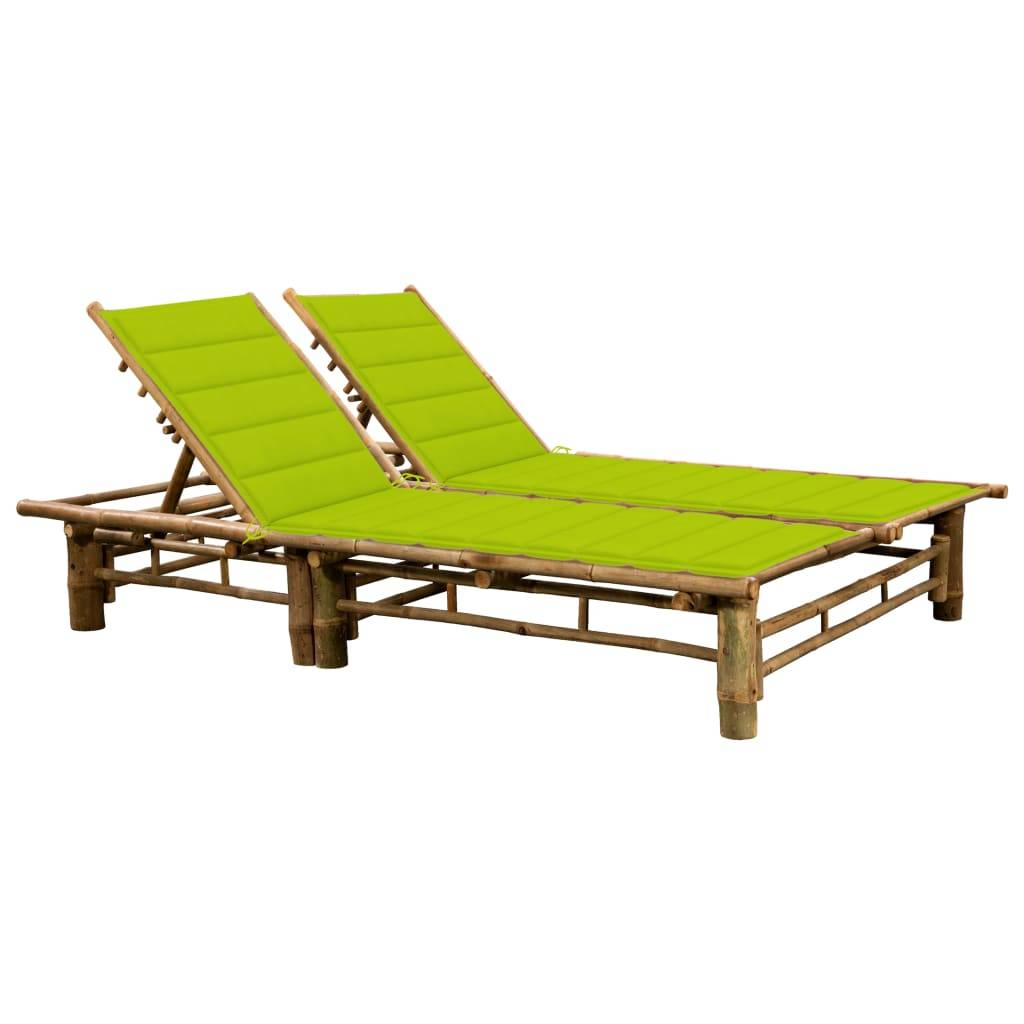 Helloshop26 - Transat chaise longue bain de soleil lit de jardin terrasse meuble d'extérieur pour 2 personnes avec coussins bambou - Image 1