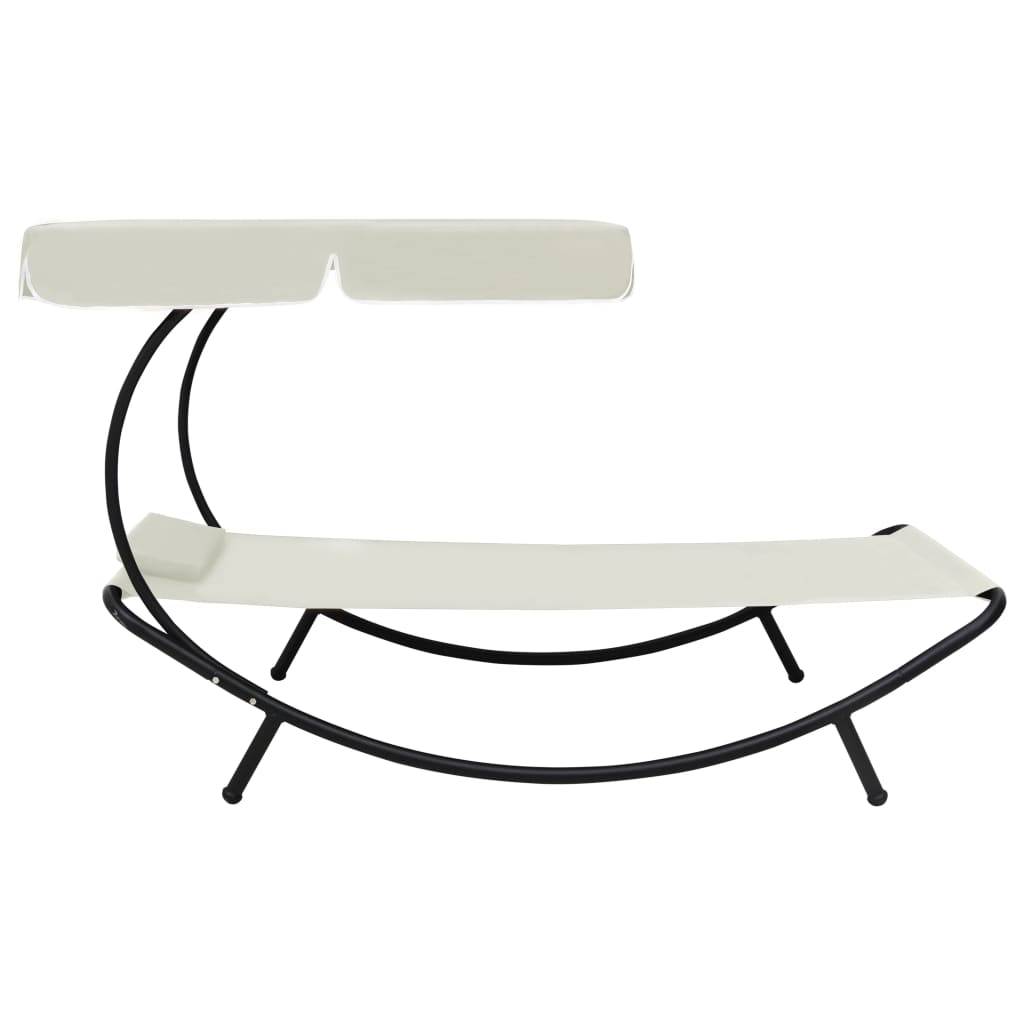 Helloshop26 - Transat chaise longue bain de soleil lit de jardin terrasse meuble d'extérieur avec auvent et oreiller blanc crème - Image 2