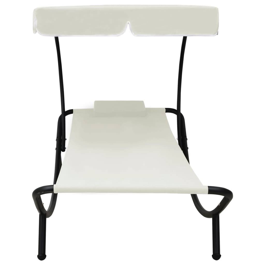 Helloshop26 - Transat chaise longue bain de soleil lit de jardin terrasse meuble d'extérieur avec auvent et oreiller blanc crème - Image 3