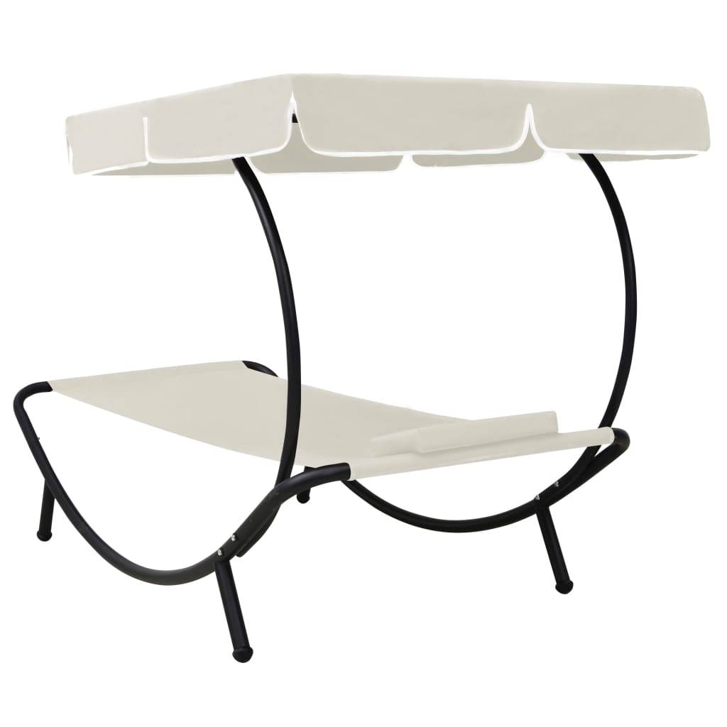Helloshop26 - Transat chaise longue bain de soleil lit de jardin terrasse meuble d'extérieur avec auvent et oreiller blanc crème - Image 4