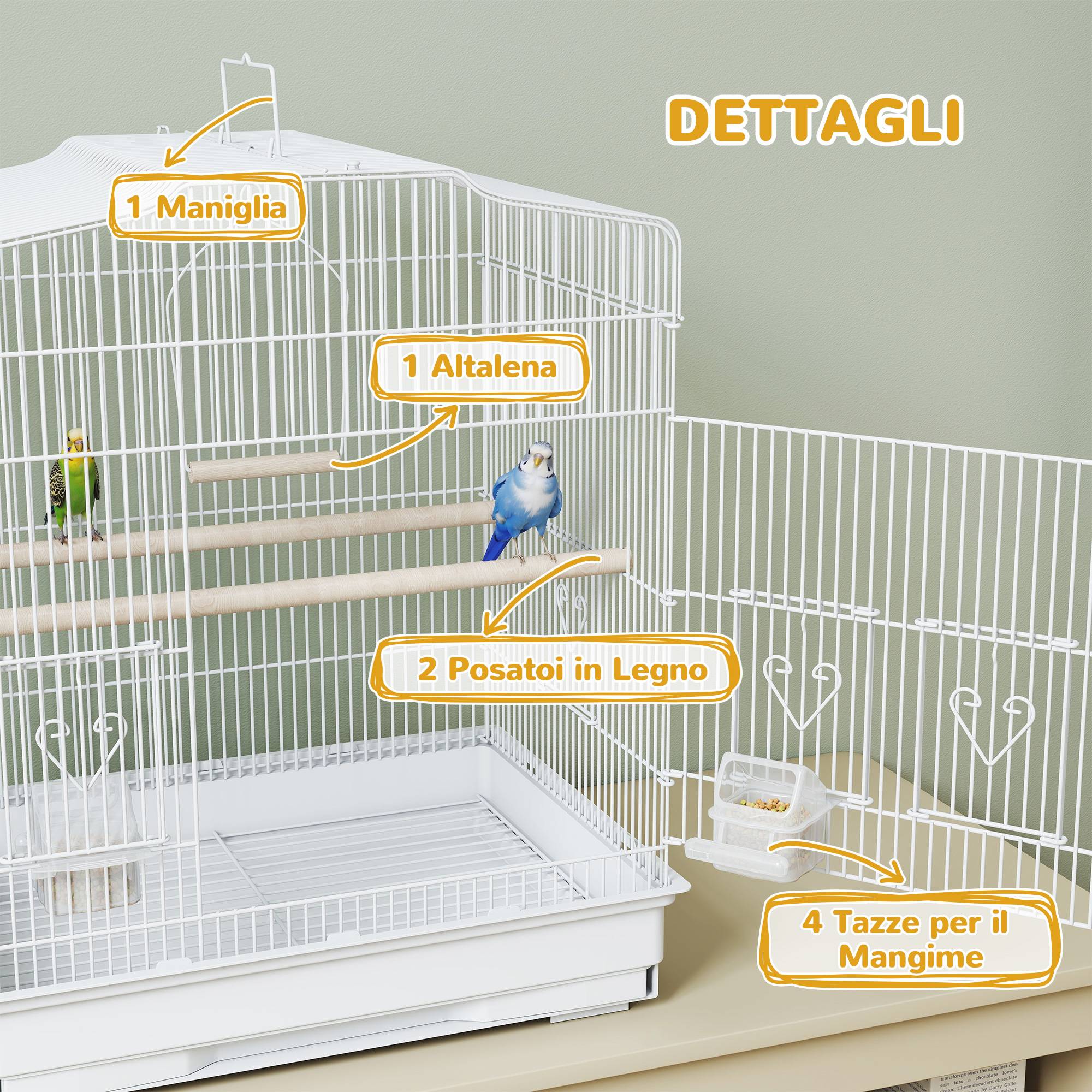 ComfortXL - Cage oiseaux acier blanc 46,5 x 36 x 59 cm pour perruches et canaris plateau amovible - ComfortXL Outdoor Living - Image 8