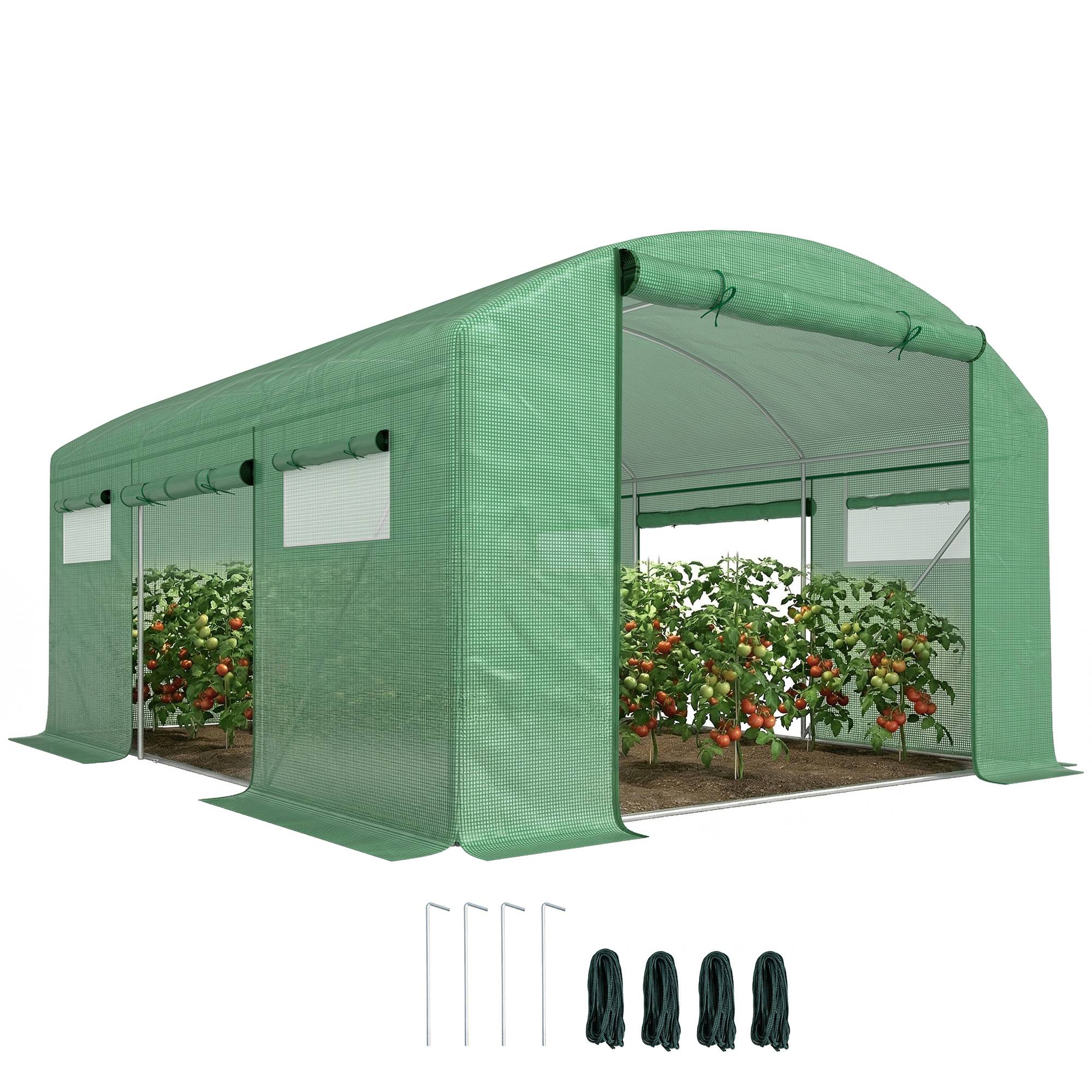 Grande Serre Tunnel Acier Galvanisé 12m² pour Potager 3 Portes 6 Fenêtres 4x3x2 m Vert - ComfortXL Outdoor Living - Image 1