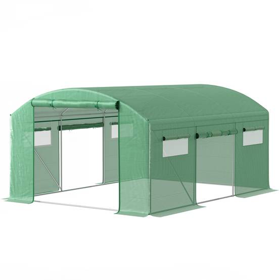 Grande Serre Tunnel Acier Galvanisé 12m² pour Potager 3 Portes 6 Fenêtres 4x3x2 m Vert - ComfortXL Outdoor Living - Image 2