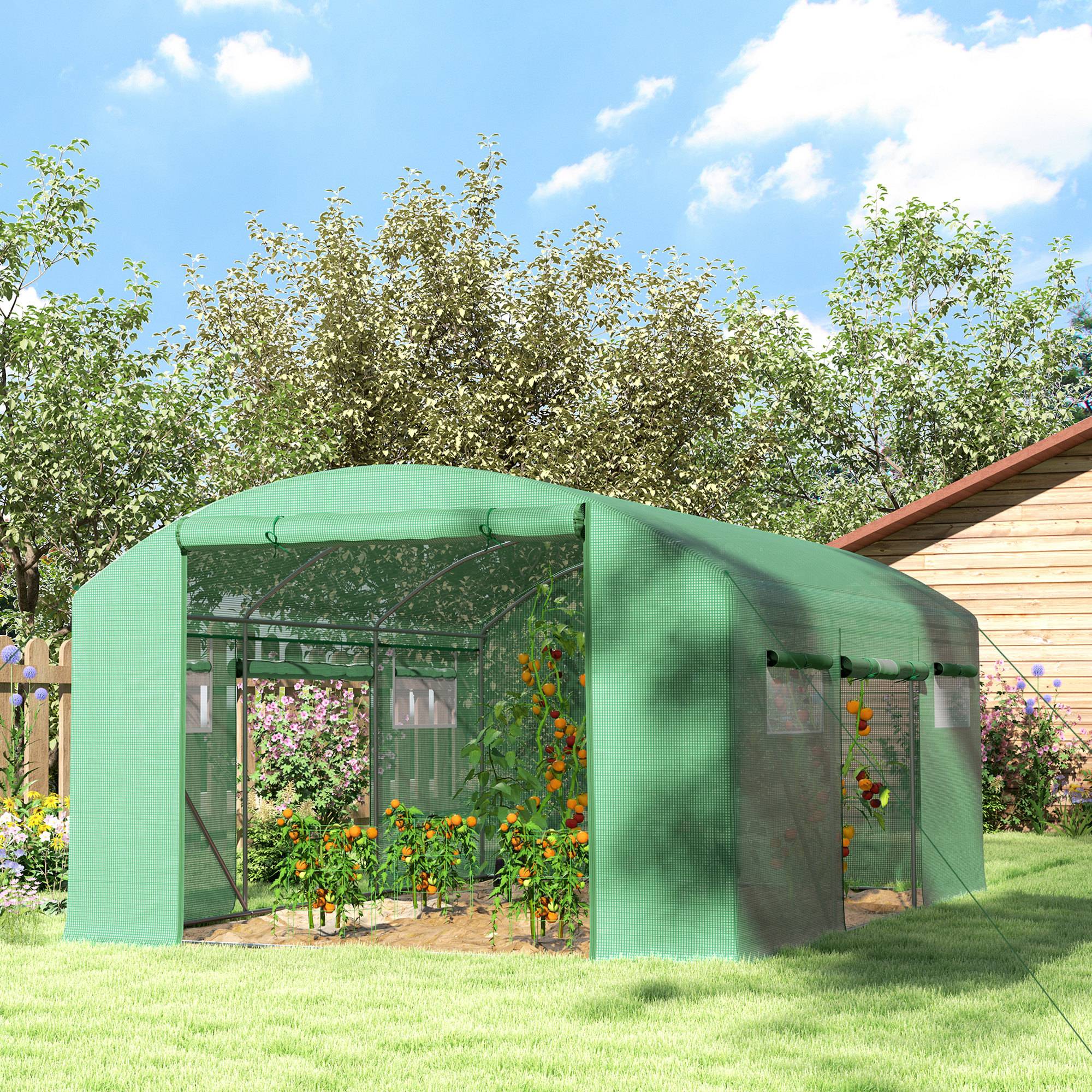 Grande Serre Tunnel Acier Galvanisé 12m² pour Potager 3 Portes 6 Fenêtres 4x3x2 m Vert - ComfortXL Outdoor Living - Image 4