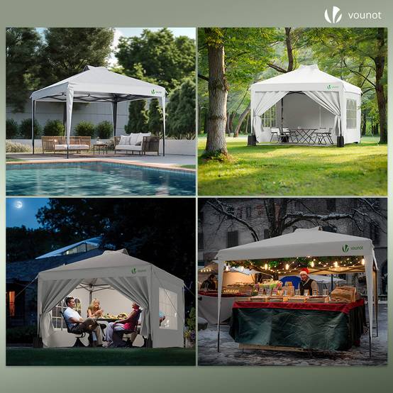 VOUNOT® Tonnelle de jardin 3x3m pliable installation facile POP UP avec portes et fenêtres - Imperméable et anti-UV - Blanc - Image 4