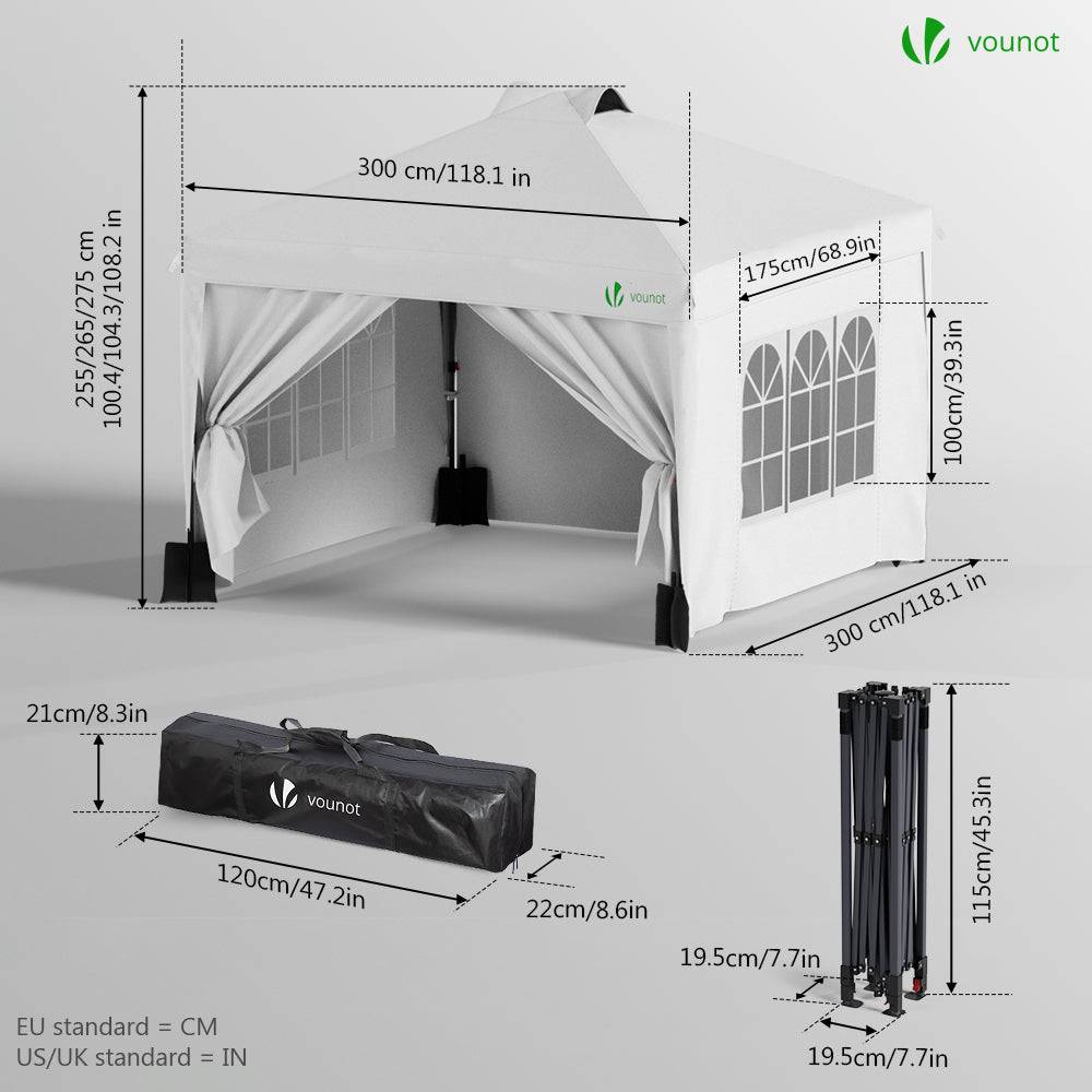VOUNOT® Tonnelle de jardin 3x3m pliable installation facile POP UP avec portes et fenêtres - Imperméable et anti-UV - Blanc - Image 6