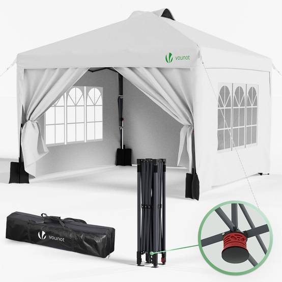 VOUNOT® Tonnelle de jardin 3x3m pliable installation facile POP UP avec portes et fenêtres - Imperméable et anti-UV - Blanc - Image 1