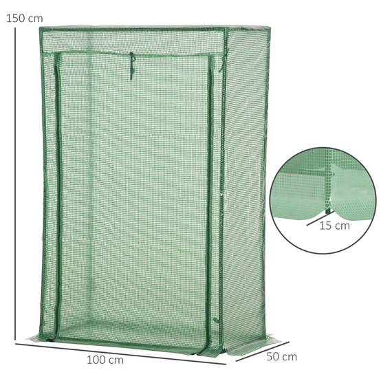 Serre Balcon Acier Plastique Hivernage Semis 100x50x150cm Vert - ComfortXL Outdoor Living - Image 3