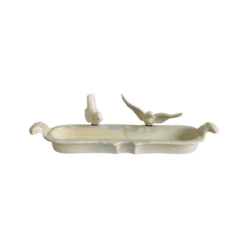 Bain d'oiseaux en fonte blanche 44 x 10.5 x 4 cm Chemin de campagne - Image 1