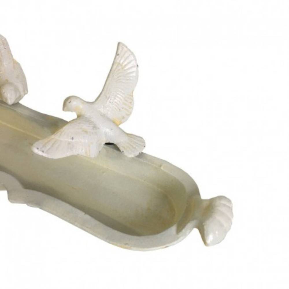 Bain d'oiseaux en fonte blanche 44 x 10.5 x 4 cm Chemin de campagne - Image 5