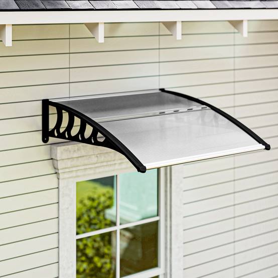 Marquise porte en polycarbonate pour fenêtres protection pluie UV 103x96cm transparent - ComfortXL Outdoor Living - Image 4