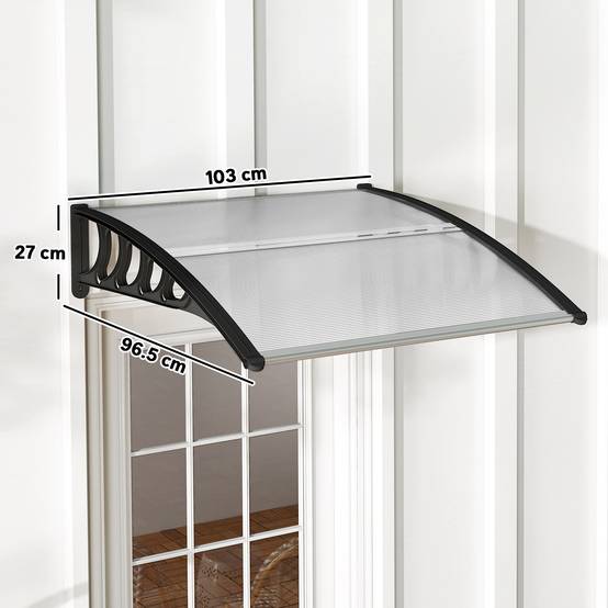 Marquise porte en polycarbonate pour fenêtres protection pluie UV 103x96cm transparent - ComfortXL Outdoor Living - Image 5