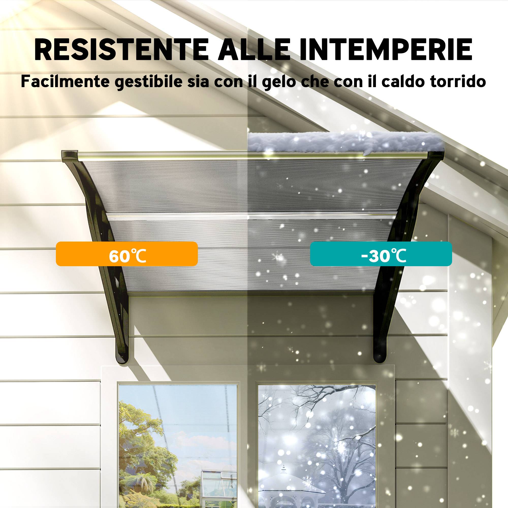 Marquise porte en polycarbonate pour fenêtres protection pluie UV 103x96cm transparent - ComfortXL Outdoor Living - Image 8