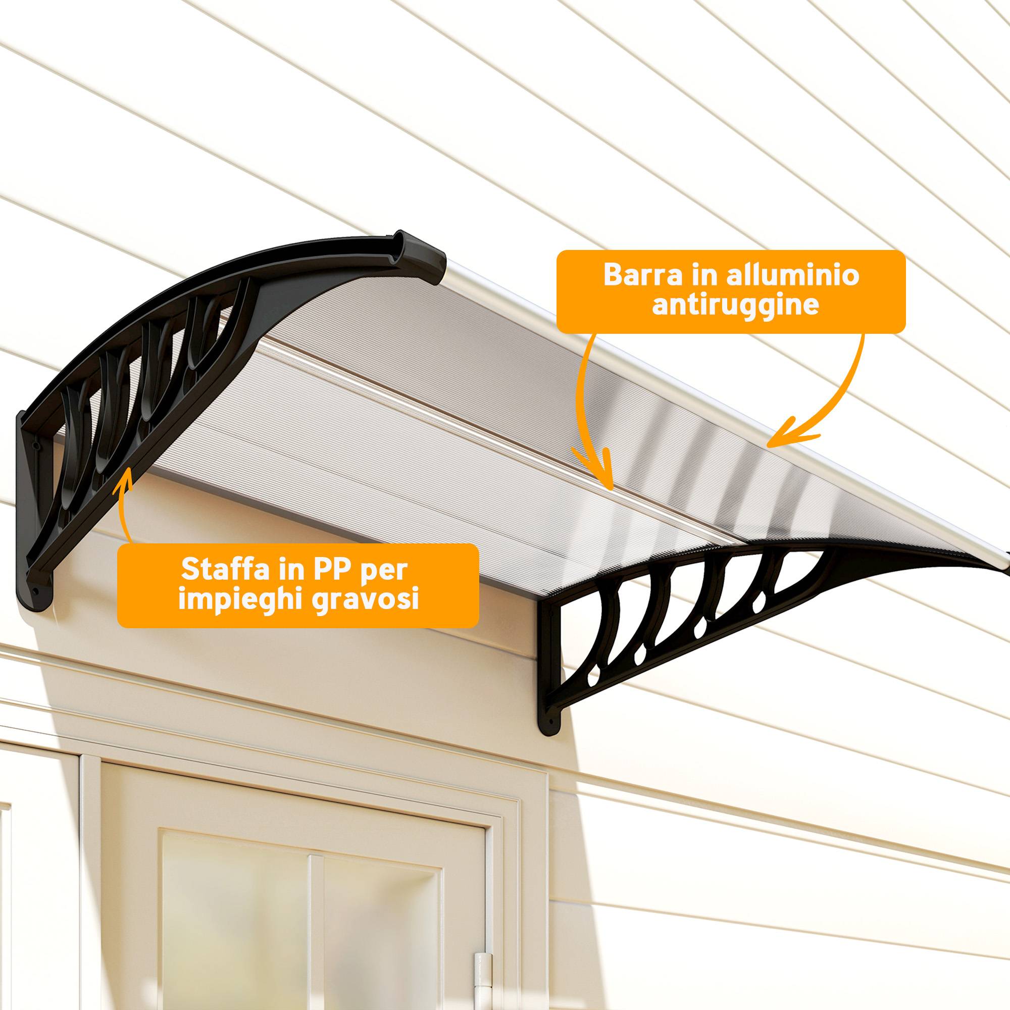 Marquise porte en polycarbonate pour fenêtres protection pluie UV 103x96cm transparent - ComfortXL Outdoor Living - Image 10
