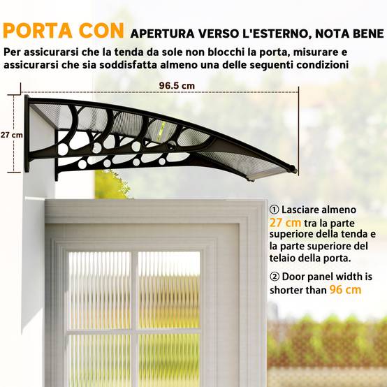 Marquise porte en polycarbonate pour fenêtres protection pluie UV 103x96cm transparent - ComfortXL Outdoor Living - Image 9