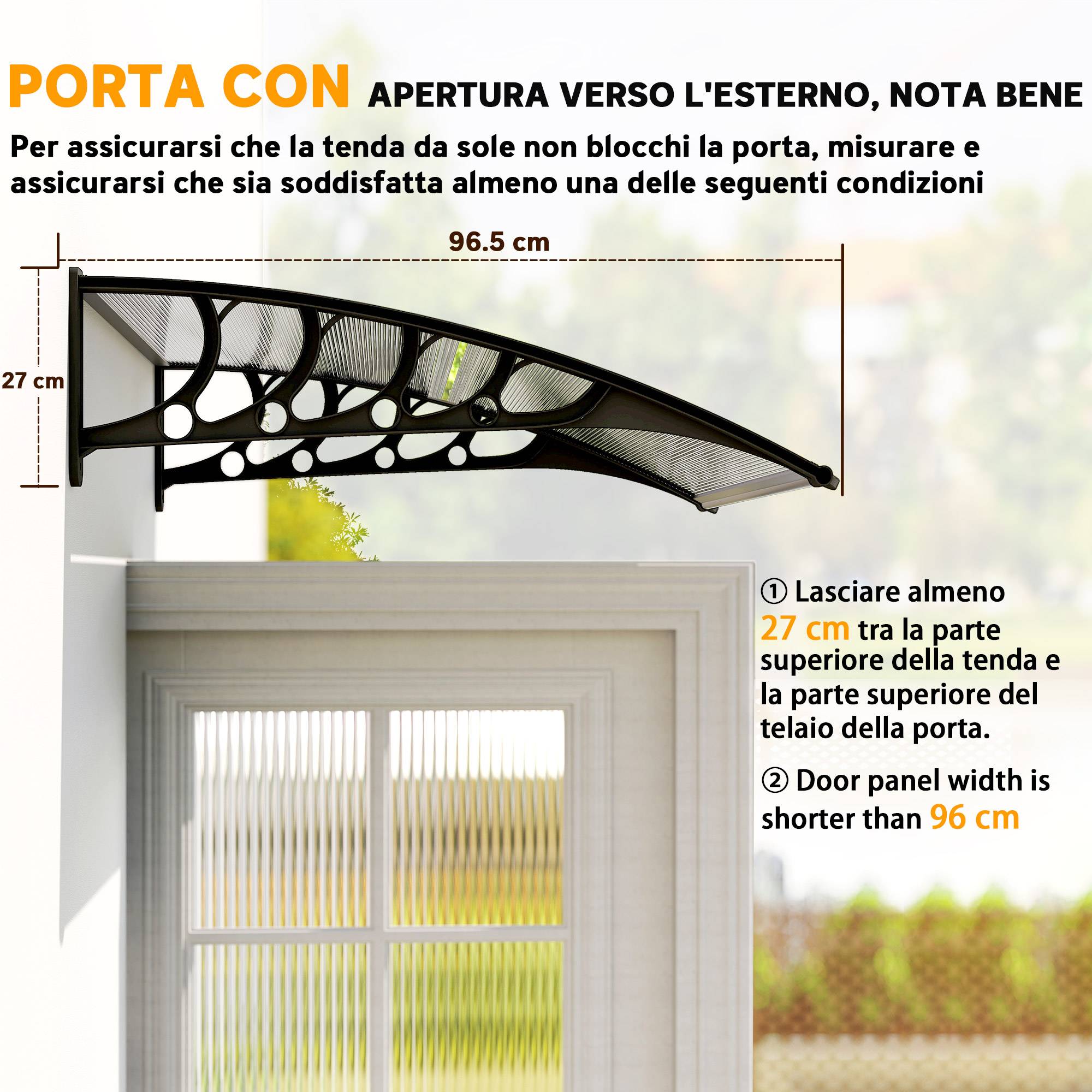 Marquise porte en polycarbonate pour fenêtres protection pluie UV 103x96cm transparent - ComfortXL Outdoor Living - Image 9