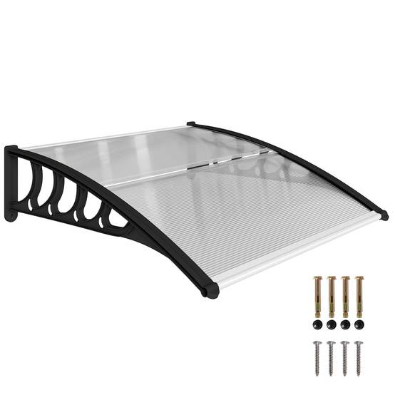 Marquise porte en polycarbonate pour fenêtres protection pluie UV 103x96cm transparent - ComfortXL Outdoor Living - Image 1