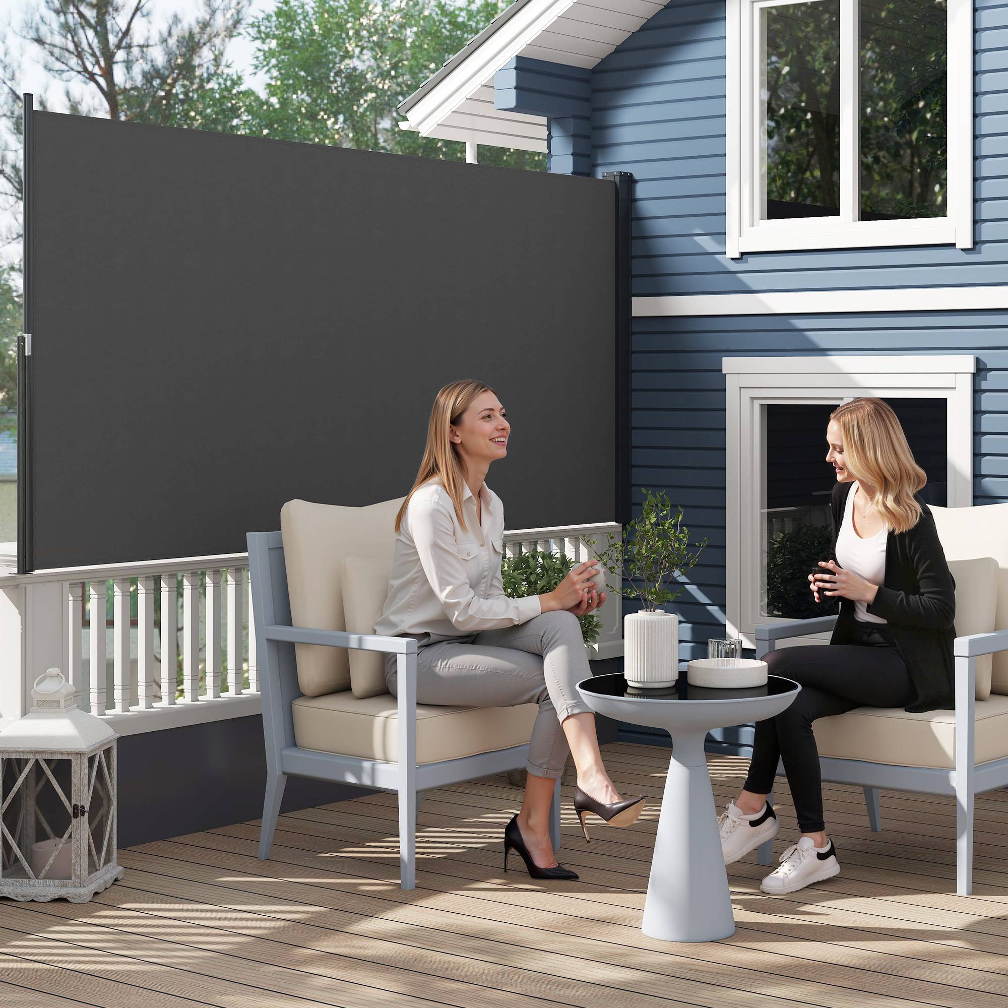 Store latéral brise-vue paravent rétractable 3 x 1,4 m alu. polyester anti-UV haute densité 180 g/m² gris foncé - Image 3