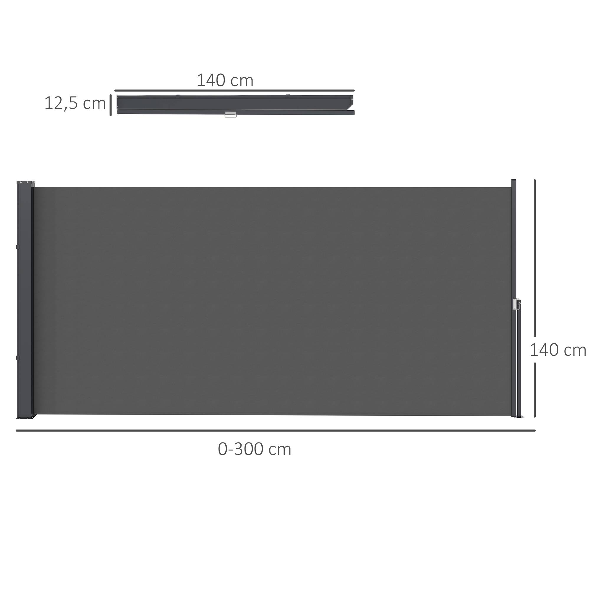Store latéral brise-vue paravent rétractable 3 x 1,4 m alu. polyester anti-UV haute densité 180 g/m² gris foncé - Image 5