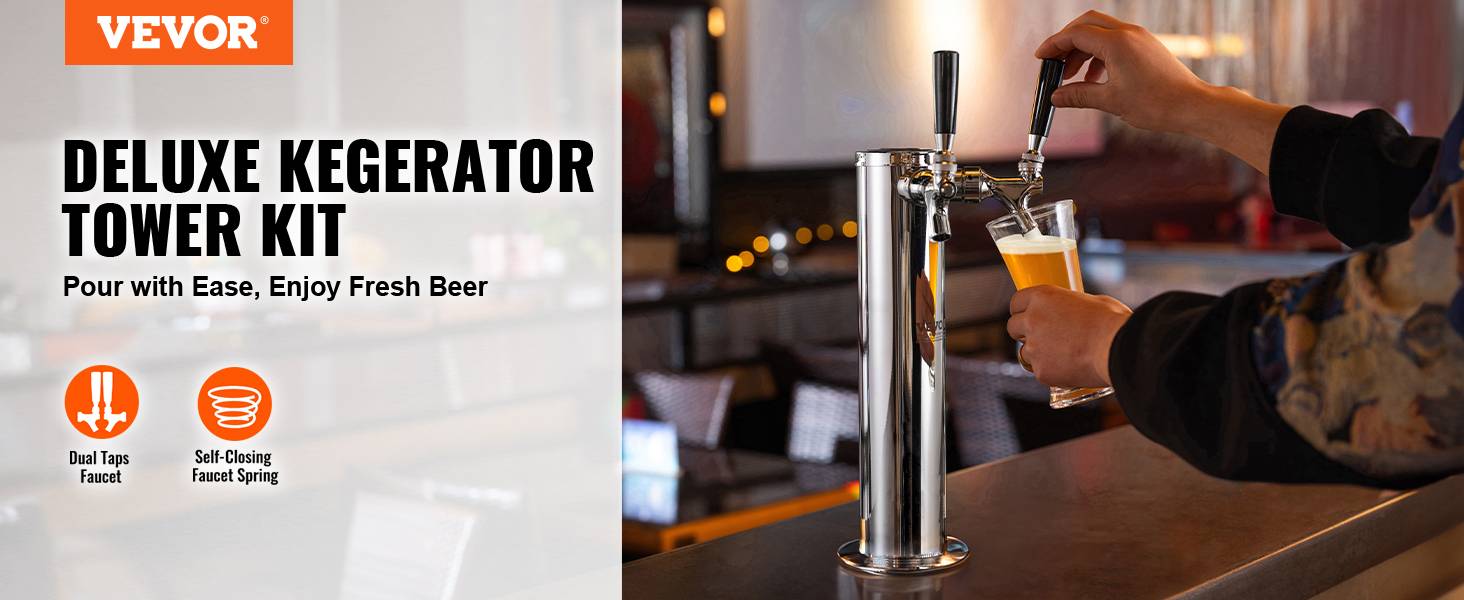 VEVOR Kit colonne bière pression double robinet, inox, tubes pré-assemblés. Bar, café. - Image 9