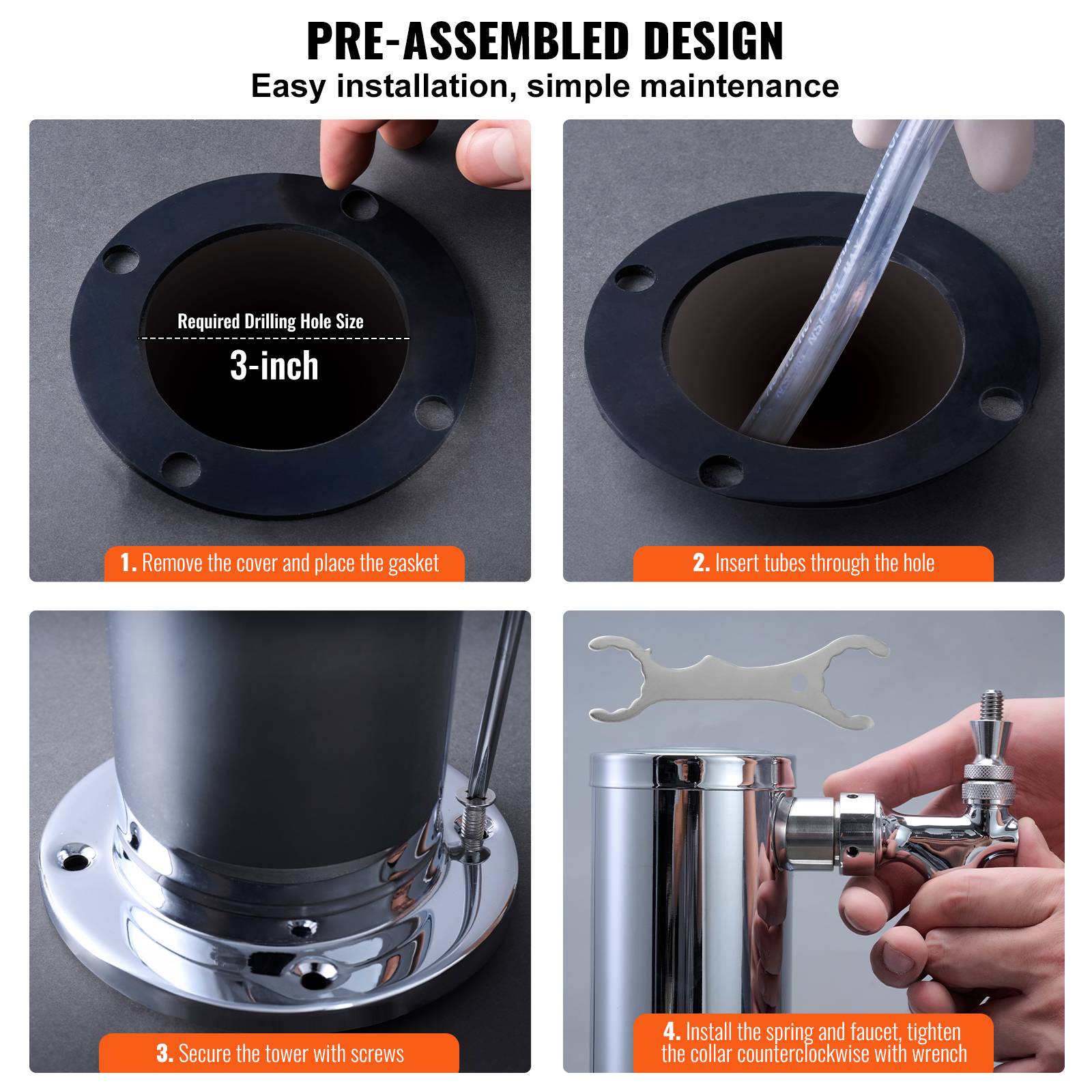 VEVOR Kit colonne bière pression double robinet, inox, tubes pré-assemblés. Bar, café. - Image 6