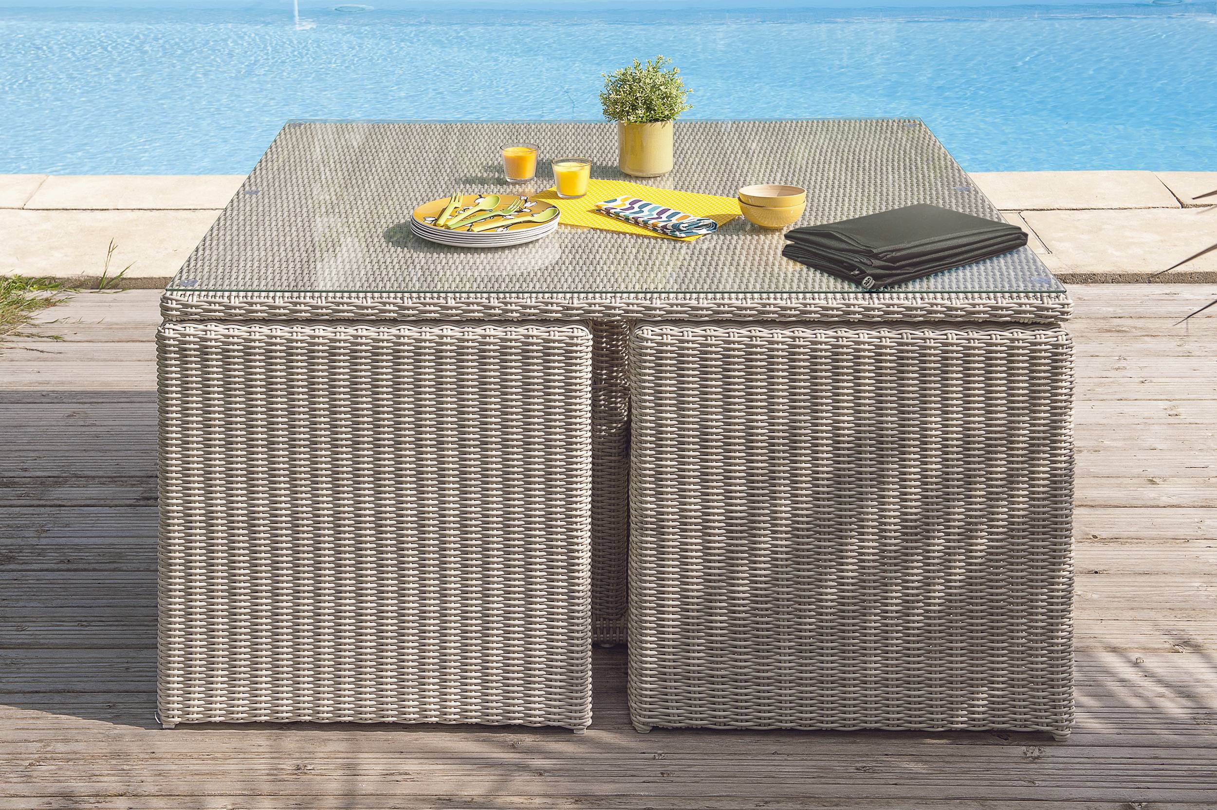Dcb Garden - Housse de protection pour table de jardin en polyester - Gris ciment - OCEANE-LUNCH - Image 4