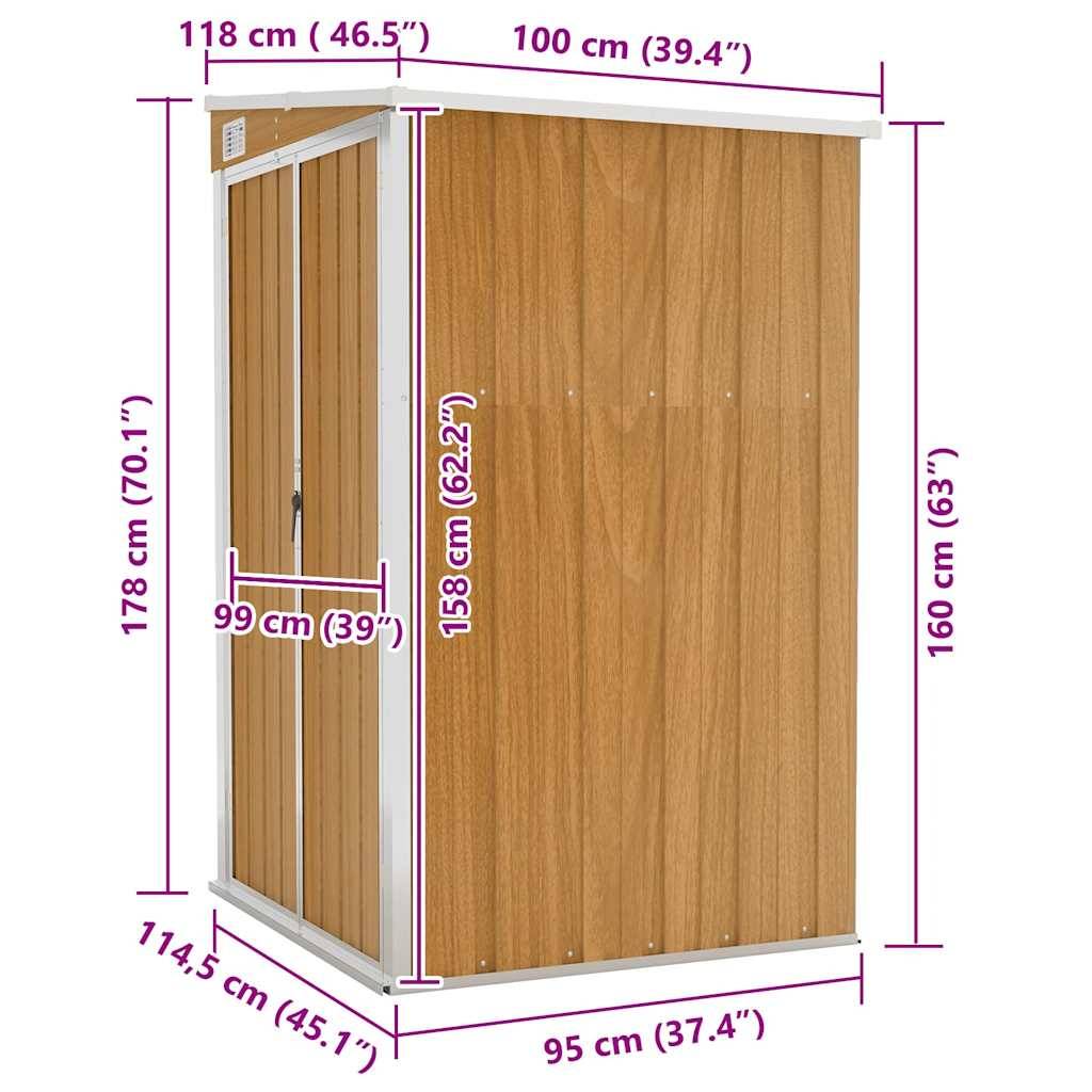 Vidaxl - Remise de jardin murale Marron 118x100x178 cm Acier galvanisé vidaXL 316220 - Image 3