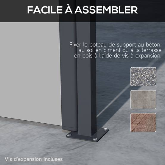 Store latéral Brise-Vue paravent rétractable dim. 4L x 1,80H m alu. Polyester Anti-UV Haute densité 180 g/m² Gris - Image 8